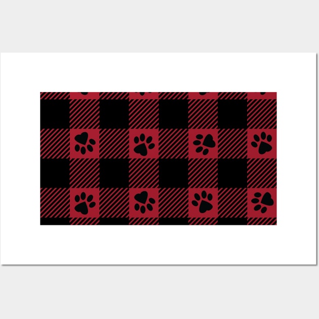 Red Paw Print Plaid Wall Art by PLLDesigns